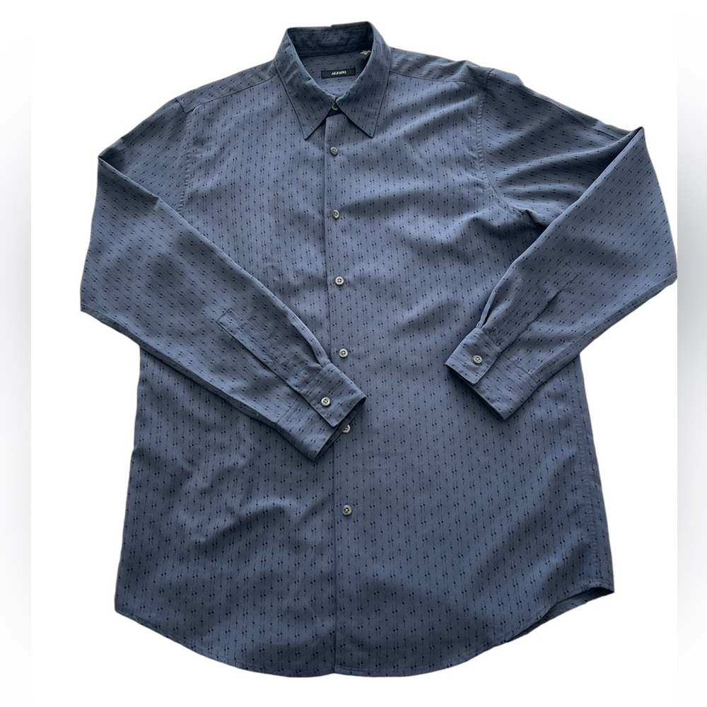 Alfani Blue Grey Silk Button Down‎ Long Sleeve Dress Shirt Size M